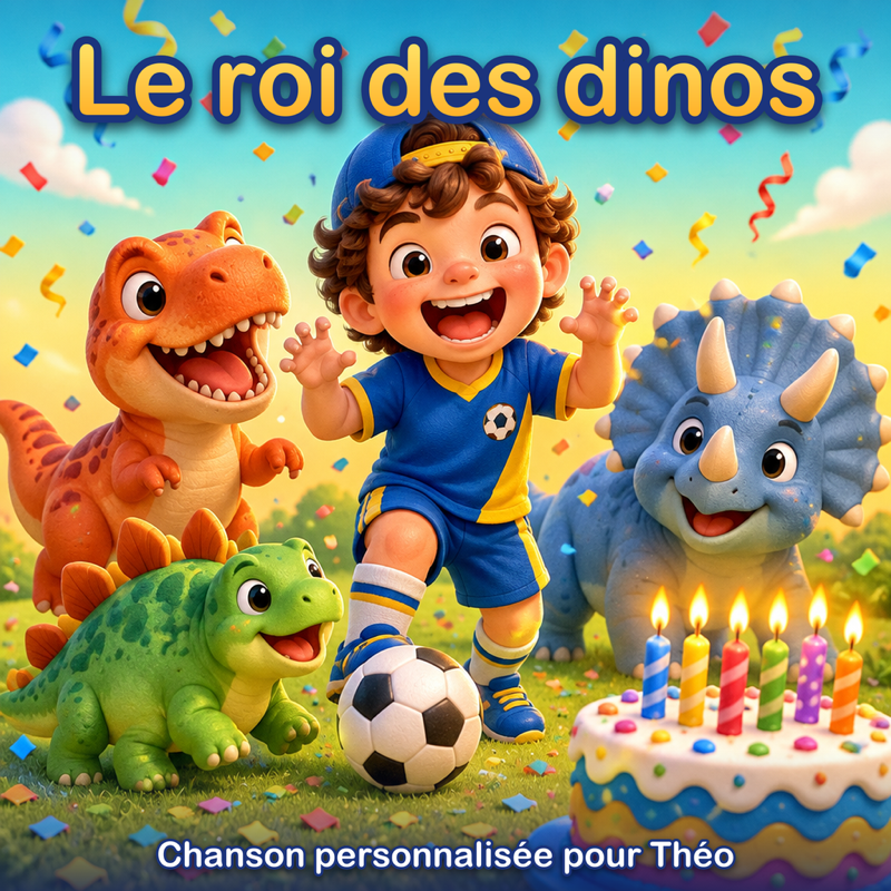 Cover art for “Le roi des dinos” (The Dino King), made for Théo